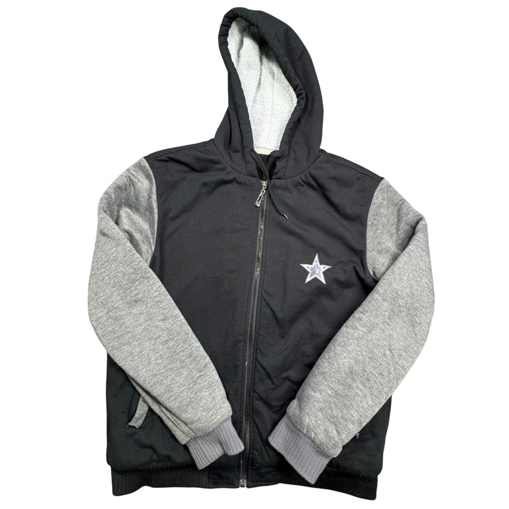 Dallas Cowboys Full Zip Hoodie Mens XL Black Gray Fleece Lined Varsity Jacket‎